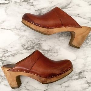 American Apparel leather & wood clog mule
